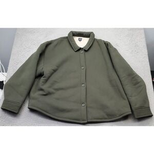 Gap Shirt Jacket Womens XXL Green Sherpa Lined Long Sleeve Collared Button Front